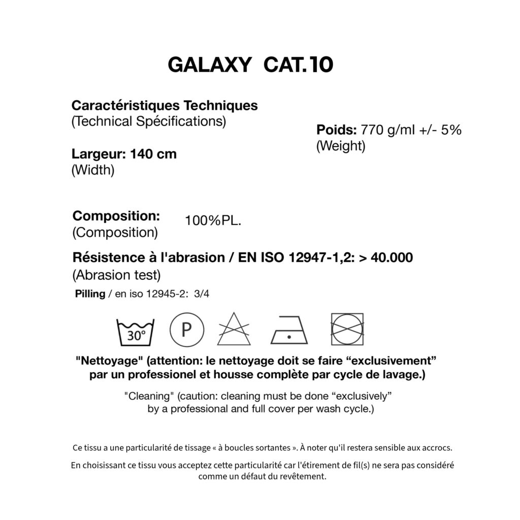 Etiquette d'information pour tissus Galaxy.